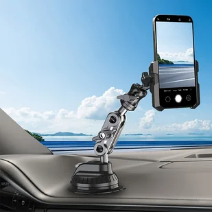 TEMU Wspornik samochodowy na deskę rozdzielczą z regulacją, uchwyt na telefon z dużą przyssawką aluminiową, wielostawowe, elastyczne ramię podporowe, - Inne - miniaturka - grafika 1