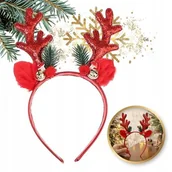 Ozdoby do włosów - ECARLA opaska do włosów świąteczna z uszkami i rogami Renifer Czerwona O538CZE - miniaturka - grafika 1
