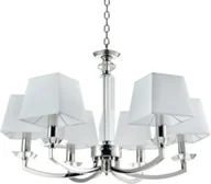 Lampy sufitowe - LAMPA WISZĄCA Dubai metalowa, niklowana rama, białe, kwadratowe abażury, kryształowe detale - miniaturka - grafika 1