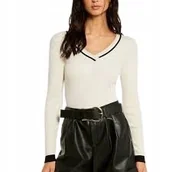 Swetry damskie - MORGAN BIAŁY SWETER Z CZARNYM LAMÓWKĄ I DŁUGIM RĘKAWEM S JQA - miniaturka - grafika 1