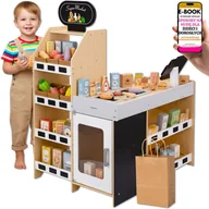 Zabawy w naśladowanie dorosłych - WIELKI Sklepik Drewniany Dla Dzieci Stragan z Kasą i Towarem PREZENT NA ŚWIĘTA DLA 4 5 6 7 8 Latki + EBOOK-3 - miniaturka - grafika 1