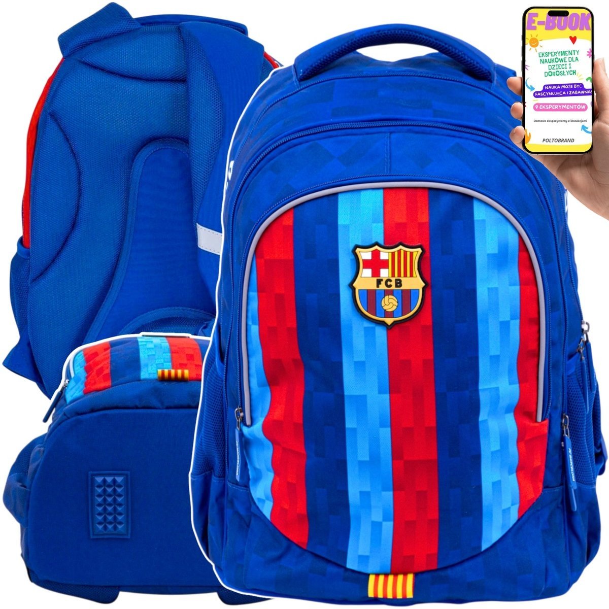 NOWOŚĆ! PLECAK SZKOLNY FC Barcelona 3-komorowy DLA CHŁOPCA fana piłki nożnej Piłka Nożna Barcelony Dla 6 7 8 9 10 11 12 13 Latka + EBOOK