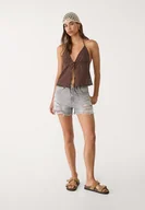 Spodenki damskie - Stradivarius D75 Spodenki jeansowe z przetarciami CIEMNOSZARY DENIM 42 - miniaturka - grafika 1