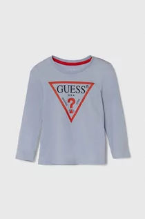 Bluzki dla dziewczynek - Guess longsleeve bawełniany dziecięcy kolor niebieski z nadrukiem - grafika 1