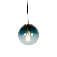 Lampy sufitowe - QAZQA Lampa wisząca w stylu art deco  mosiądz  szkło w kolorze oceanicznego błękitu 20 cm - Pallon - miniaturka - grafika 1