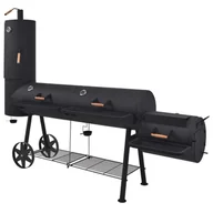 Grille - vidaXL Grill węglowy z wędzarnią i dolną półką, czarny, solidny, XXXL - miniaturka - grafika 1