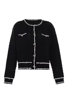Swetry damskie - faina Damski sweter w stylu vintage Button Contrast Knitted Cardigan Akryl CZARNY WOLLWEISS rozmiar XL/XXL, czarny wełniany biały, XL - grafika 1