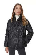 Kurtki damskie - Trendyol Damska kurtka zimowa z klapą w romby, oversize, czarna, XS, Czarny - miniaturka - grafika 1