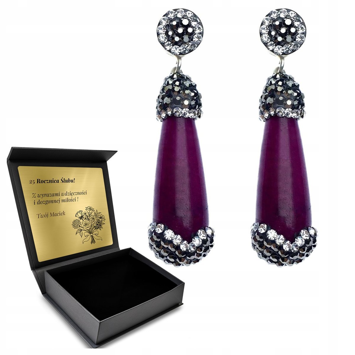 Kolczyki Srebrne Sople Z Agatu Piękne Cyrkonie Długie Elegenackie + Grawer