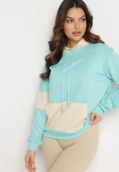 Bluzy damskie - Jasnoniebieska Bluza Oversize z Kapturem i Kontrastowymi Wstawkami Jevina - miniaturka - grafika 1