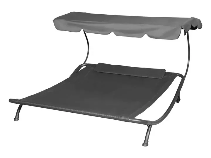 Leżak ogrodowy podwójny z daszkiem leżanka dwuosobowa z parasolem 232x196cm