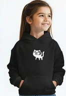 Bluzy dla dziewczynek - czarna Bluza z kotem dla dziewczynki z kapturem - miniaturka - grafika 1