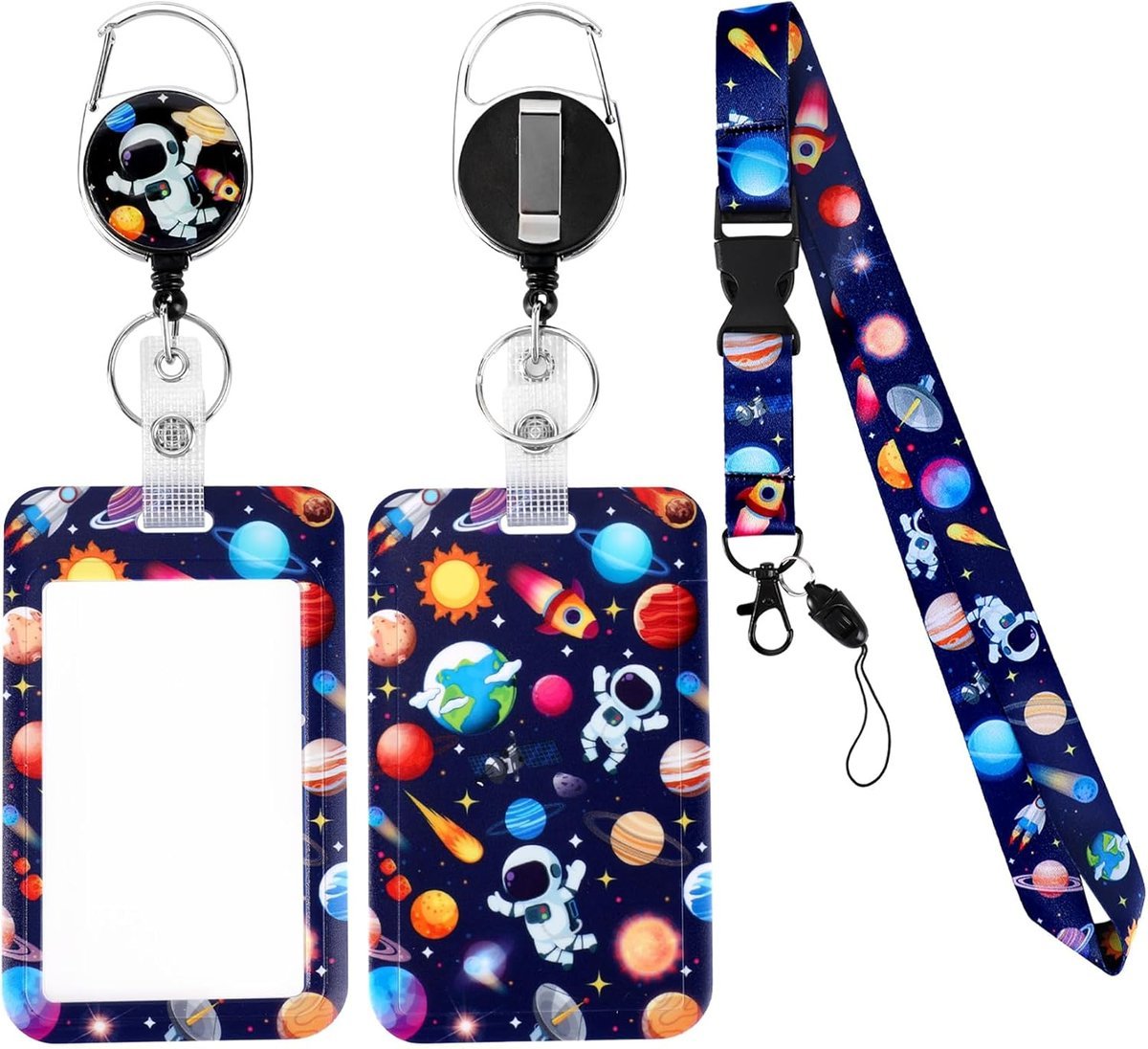Etui na dowód osobisty ze smyczą na klucze, astronauta, wysuwane, z karabińczykiem, ze zdejmowaną smyczą, breloczek do kluczy, dla dzieci, studentów..
