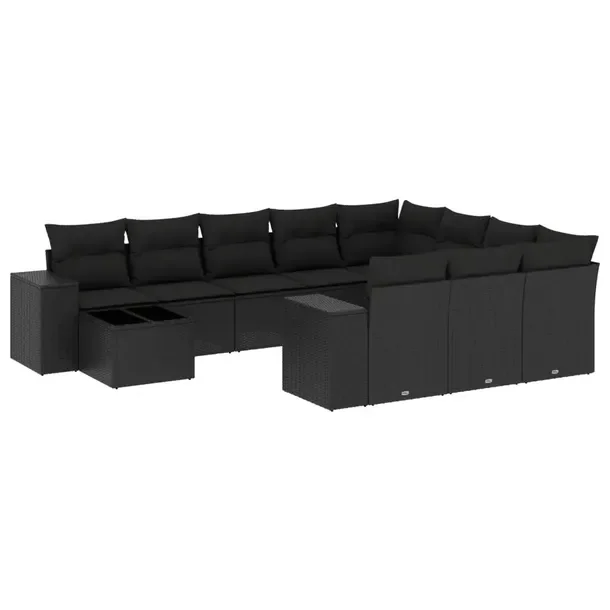 Zestaw mebli ogrodowych modułowych czarny z poduszkami, rattan PE, 62x62x6