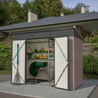 Altany ogrodowe - Metalowa szopa ogrodowa 8x4 FT – odporna na warunki atmosferyczne zewnętrzna szopa z metalowym fundamentem, do ogrodu, na patio i na rowery, brązowa - miniaturka - grafika 1