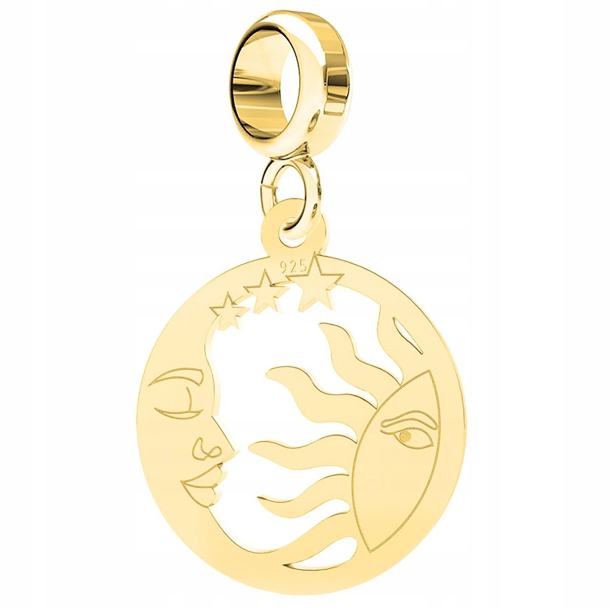 Charms Złoty Ażurowe Słońce Księżyc Dzień i Noc Kosmos Moon SREBRO 925