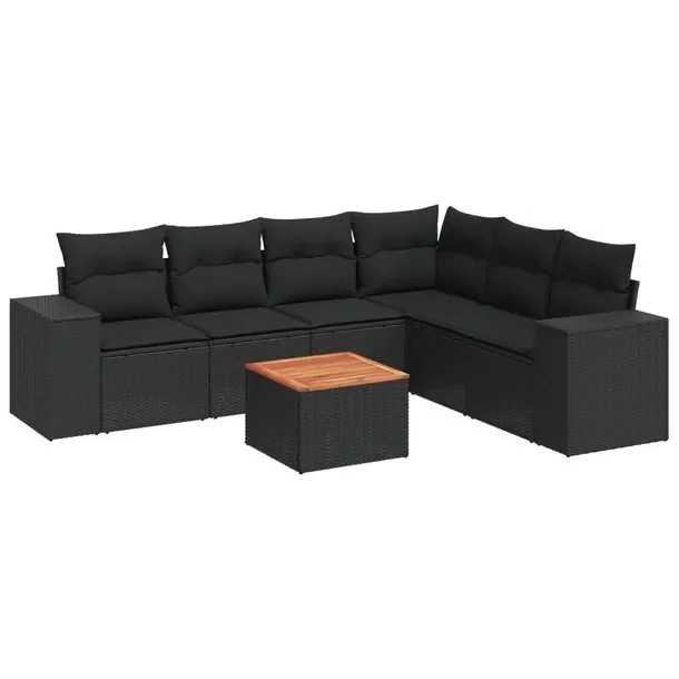 Zestaw wypoczynkowy rattan PE, czarny, 62x62x69 cm, 7 poduszek