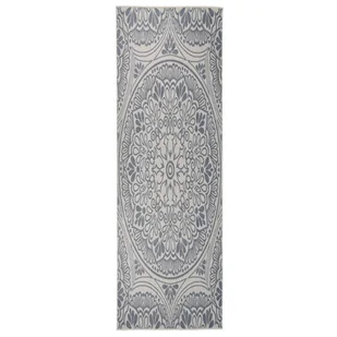 vidaXL Dywan zewnętrzny o płaskim splocie, 80x250 cm, niebieski wzór - Dywany zewnętrzne - miniaturka - grafika 1