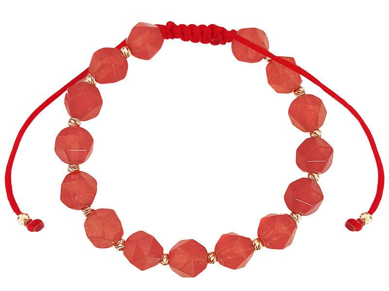 Bransoletka złota 585 z czerwonymi kamyczkami i diamentowanymi kuleczkami