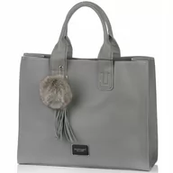 Torebki damskie - KLASYCZNA TORBA Z POMPONEM MONNARI MIEJSKA SHOPPER POJEMNA Szara - miniaturka - grafika 1