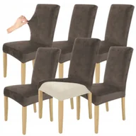 Pokrowce na meble - ZESTAW 6SZT. POKROWCE POKROWIEC NA KRZESŁO BRĄZ WELUR ELASTCZYNY GRUBY - miniaturka - grafika 1
