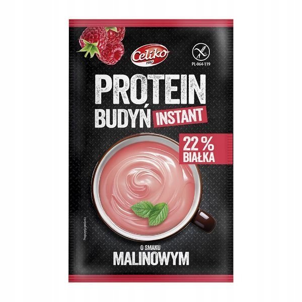 Bezglutenowy budyń proteinowy o smaku malinowym 40g Celiko