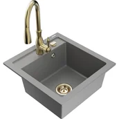 Zlewozmywaki z baterią - Mexen Vito zlewozmywak granitowy 1-komorowy z baterią kuchenną Savita, szary - miniaturka - grafika 1