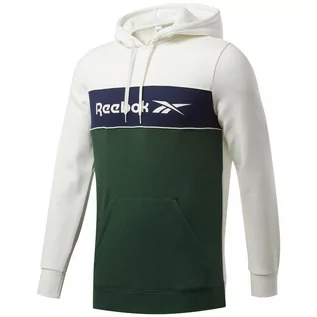 Bluzy sportowe męskie - Bluza męska Reebok Classic Linear Hoodie biało-zielona - grafika 1