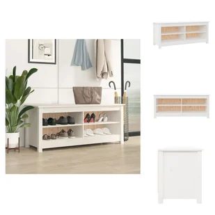 vidaXL Ławka na buty biała 110x38x45,5 cm lite drewno sosnowe - Stojaki i szafki na buty - Szafki na buty - miniaturka - grafika 1