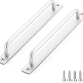 Zawiasy, okucia i inne akcesoria - Klamka do drzwi przesuwnych 2-częściowa, długość 243 mm, z szyldem tylnym, wykonana ze stopu aluminium, odpowiednia do mebli, srebrna, ze śrubami - miniaturka - grafika 1