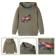 Bluzy dla dziewczynek - Bluza dziecięca z kapturem - khaki - 140 - Bluza Dziewczęca - miniaturka - grafika 1