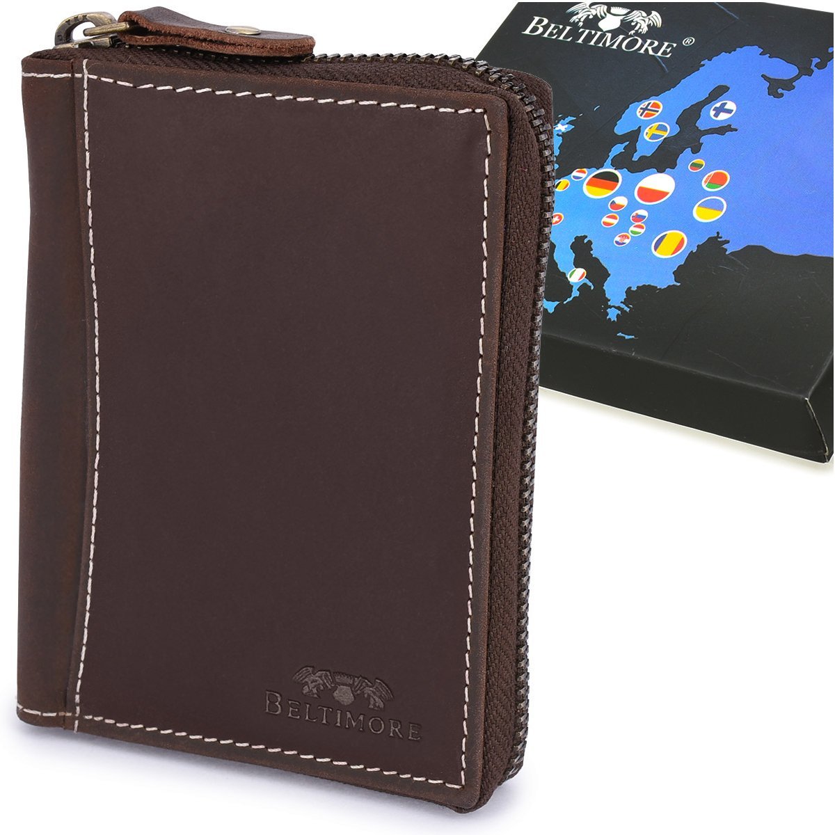 Ciemnobrązowy Duży Portfel Skórzany Męski Skóra Nubuk Beltimore Vintage G71 : Kolory - Brązowy, Beżowy