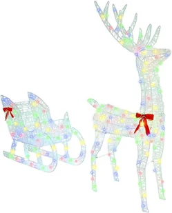 vidaXL Renifer ciągnący sanie kolorowy 70 x 26 x 128,5 cm Akryl - Ozdoby bożonarodzeniowe - miniaturka - grafika 1