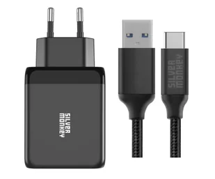 Silver Monkey Ładowarka sieciowa GaN 65W + kabel USB-C  2m. - Ładowarki do telefonów - miniaturka - grafika 1