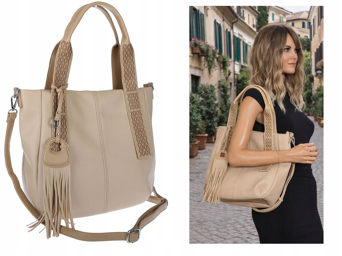 Torebka Damska Listonoszka Worek Shopper Torba na Ramię MC669 beżowa