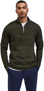 SELECTED HOMME SLHMAINE LS sweter męski z dzianiny z zamkiem błyskawicznym do połowy długości Noos, Forest Night, XL, FOREST NIGHT, XL - Swetry męskie - miniaturka - grafika 1