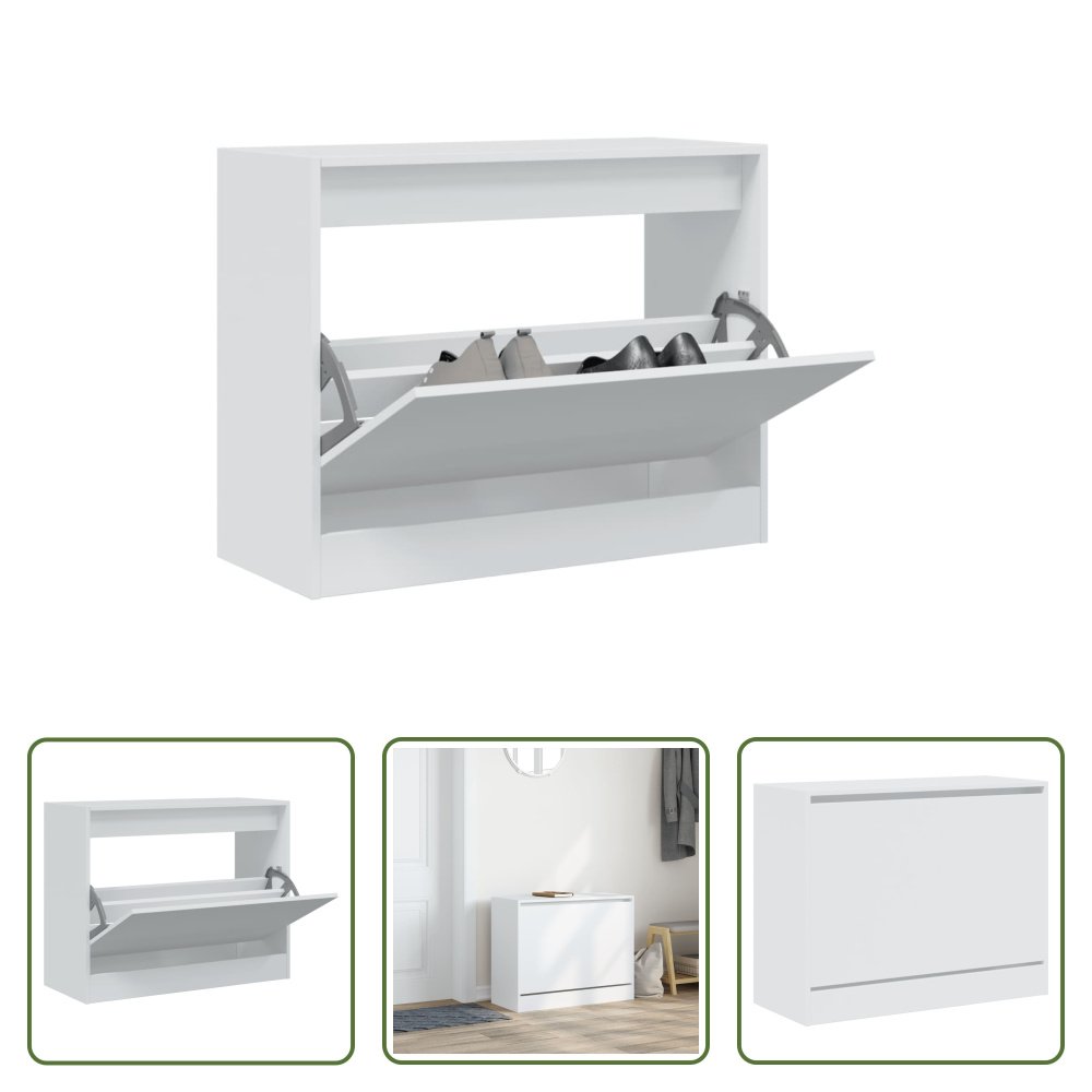The Living Store szafka na buty biała 80x34x63 cm materiał drewnopochodny