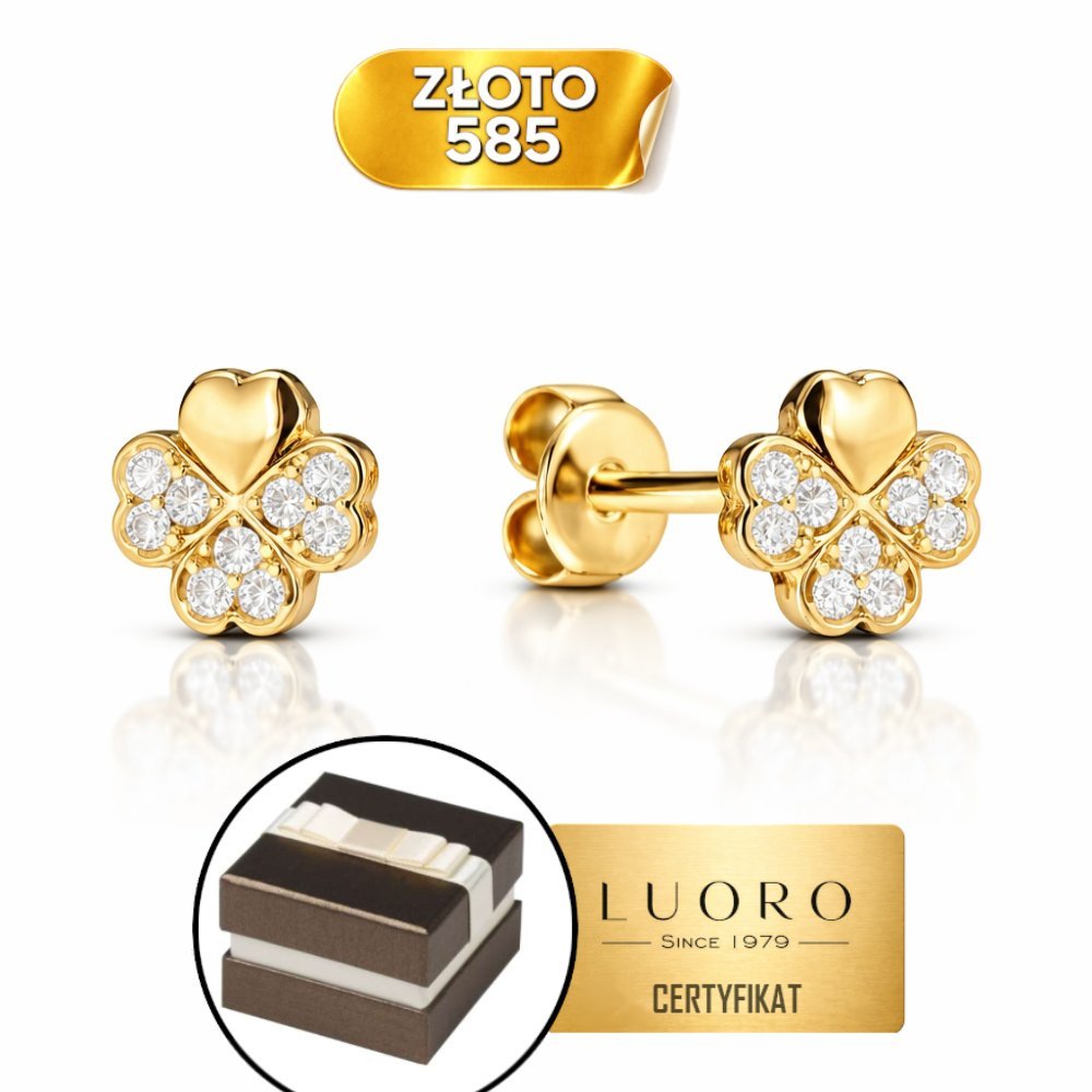 KOLCZYKI ZŁOTE 585 14K KONICZYNKA Z CYRKONIAMI SZTYFT 6,5 MM ELEGANCKIE