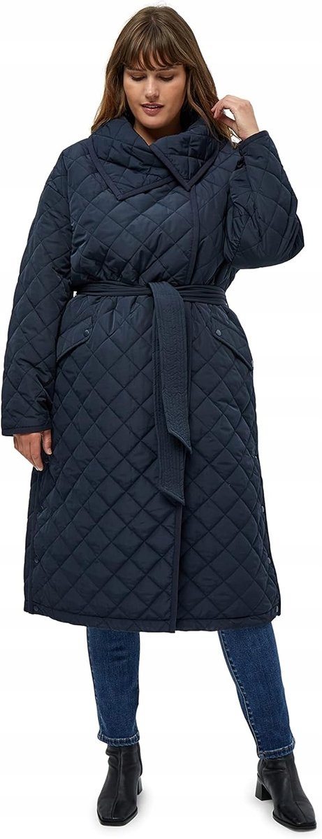 Peppercorn Płaszcz Damski Granatowy z Paskiem Plus Size 44 Jgd