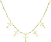 Biżuteria religijna - Złoty Naszyjnik z Krzyżykami Choker Łańcuszek Srebro 925 - miniaturka - grafika 1