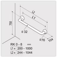 Akcesoria łazienkowe - Poręcz prosta biała Ergoplus 60 cm, średnica poręczy: 32mm - miniaturka - grafika 1