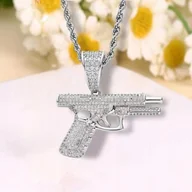 Wisiorki - Naszyjnik wisiorek chain glock pistolet broń srebrna streetwear y2k prezent - miniaturka - grafika 1