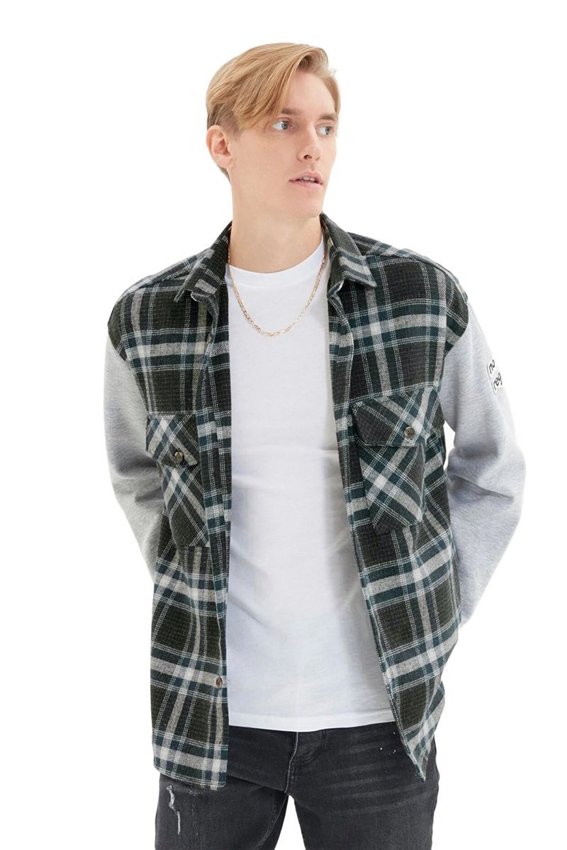 TRENDYOL MAN KOSZULA MĘSKA CASUAL W KRATĘ Z SZARYMI RĘKAWAMI XL 5DA