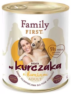 FAMILY FIRST - Mokra karma dla psa dorosłego KURCZAK Z BURAKAMI puszka 800g - Mokra karma dla psów - miniaturka - grafika 1