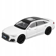 Zabawki zdalnie sterowane - AUDI A8 METALOWY MODEL SAMOCHODU 1:32 DŹWIĘK ŚWIATŁO PREZENT BIAŁY - miniaturka - grafika 1