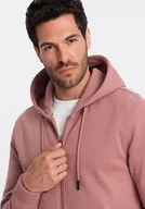 Bluzy męskie - Ombre Rozpinana bawełniana bluza męska dresowa BASIC ciemnoróżowa V4 OM-SSBZ-0160 L - miniaturka - grafika 1