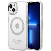 Etui i futerały do telefonów - Guess Etui do iPhone 14 6,1" srebrny/silver hard case Metal Outline Magsafe - miniaturka - grafika 1