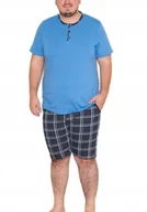 Piżamy damskie - Piżama męska duży rozmiar lato krótki rękaw szorty niebieska 4XL - miniaturka - grafika 1