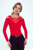 Bluzki damskie - Eldar Melody bluzka z długim rękawem czerwona S - miniaturka - grafika 1