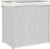 Kosze na bieliznę - vidaXL Kosz na pranie z 2 przegrodami Biały 53x35x57 cm Poli rattan - miniaturka - grafika 1